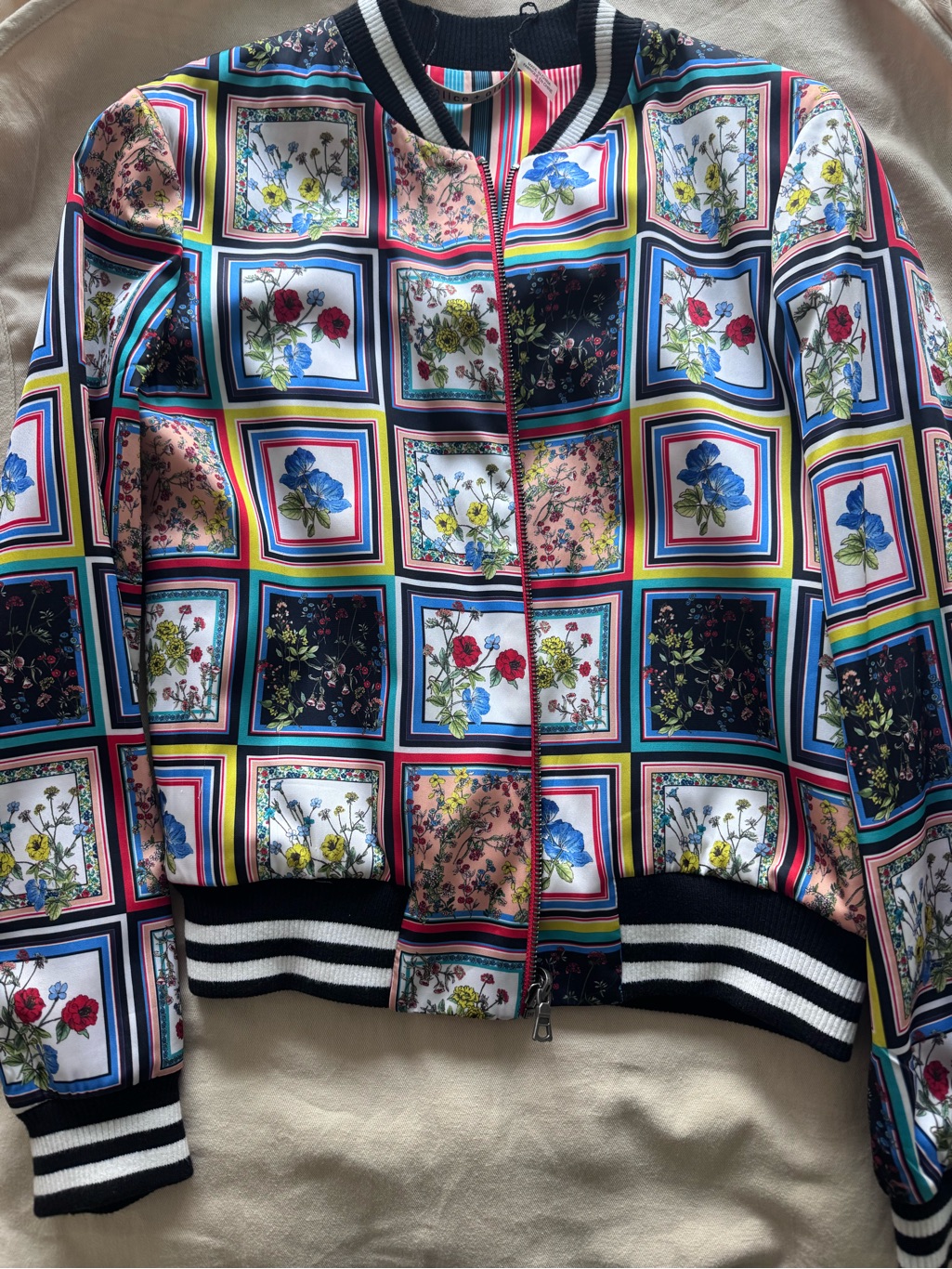Alice + Olivia Reversible Floral Patchwork Bomber Jacket Multicolor